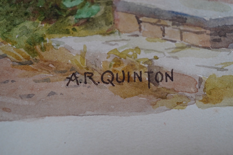 Alfred Robert Quinton, watercolour on card, Cropthorne village, Worcestershire, signed, 20 x 30cm, unframed. Condition - fair